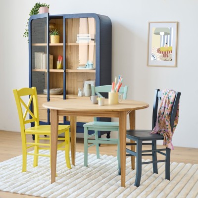 Table ronde extensible en chêne : allonge et pieds fuselés