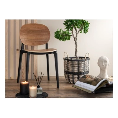 Chaise de salle à manger naturel/noire style japandi (lot de 2) - HELLIN