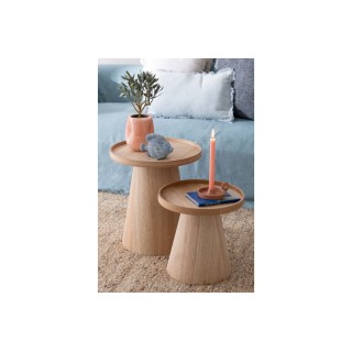 Table basse ronde en bois naturel (set de 2) AGATHE - HELLIN