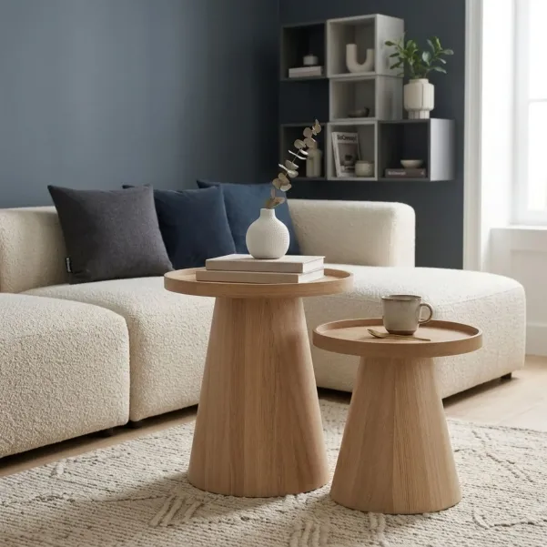 Table basse ronde en bois naturel (set de 2) AGATHE - HELLIN