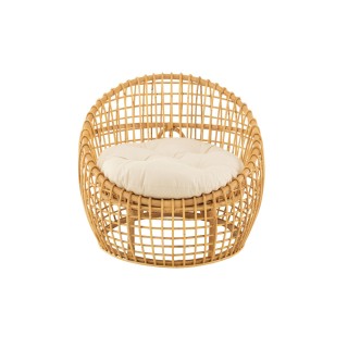 Fauteuil lounge en rotin naturel avec coussin écru CARNAC - HELLIN