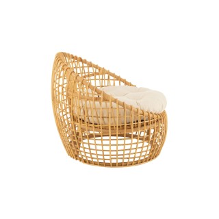 Fauteuil lounge en rotin naturel avec coussin écru CARNAC - HELLIN