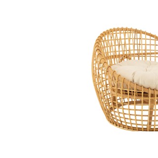 Fauteuil lounge en rotin naturel avec coussin écru CARNAC - HELLIN