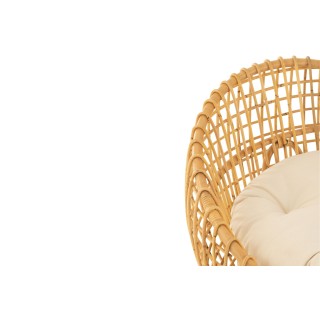 Fauteuil lounge en rotin naturel avec coussin écru CARNAC - HELLIN