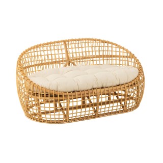 Canapé 2 places en rotin naturel avec coussin écru - CARNAC