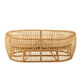 Canapé 2 places en rotin naturel avec coussin écru - CARNAC