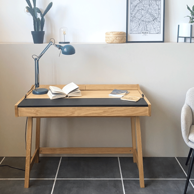 Bureau scandinave en bois et cuir HARVARD - HELLIN