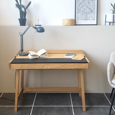 Bureau scandinave en bois et cuir HARVARD - HELLIN