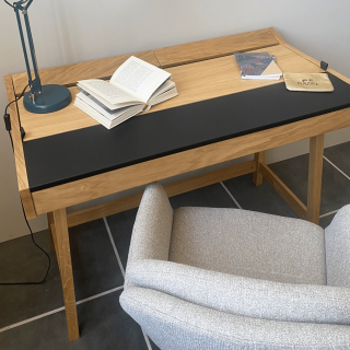 Bureau scandinave en bois et cuir HARVARD - HELLIN