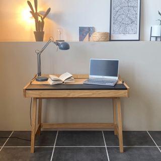 Bureau scandinave en bois et cuir HARVARD - HELLIN