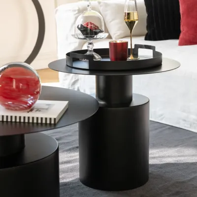 Table basse ronde design en métal noir D55 MONZA - HELLIN