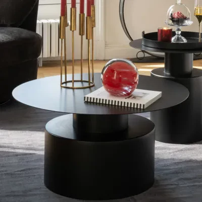 Table basse ronde design en métal noir D80 MONZA - HELLIN