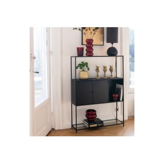 Bibliothèque en métal noir et verre 2 portes - HELLIN