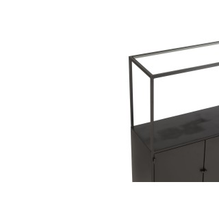 Bibliothèque en métal noir et verre 2 portes - HELLIN