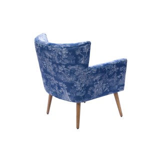 Fauteuil à accoudoirs en tissu peau de pêche bleu à motifs HERON - HELLIN