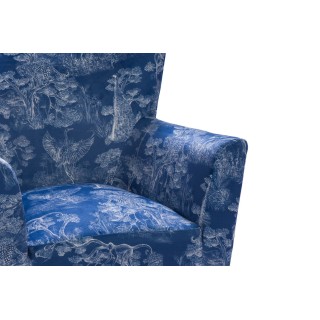 Fauteuil à accoudoirs en tissu peau de pêche bleu à motifs HERON - HELLIN