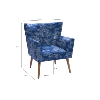 Fauteuil à accoudoirs en tissu peau de pêche bleu à motifs HERON - HELLIN
