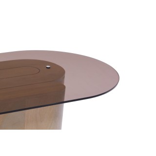 Table basse ovale en bois et verre marron fumé L100 ALBA - HELLIN