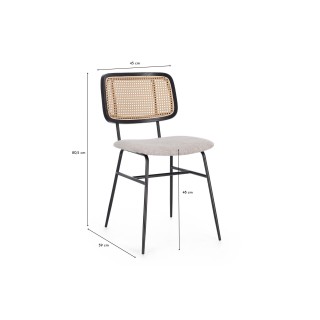 Chaises de salle à manger en cannage et tissu (lot de 2) GLORIA - HELLIN