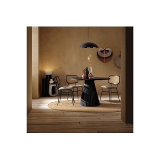 Chaises de salle à manger en cannage et tissu (lot de 2) GLORIA - HELLIN