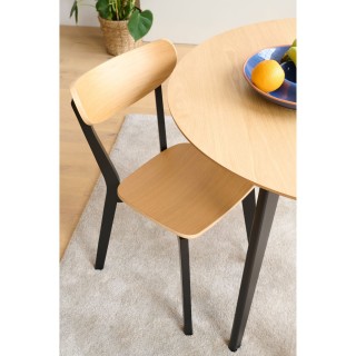 Table ronde en bois chêne/noir D105 + 4 chaises en bois chêne/noir LETA - HELLIN