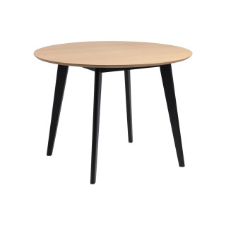Table ronde en bois chêne/noir D105 + 4 chaises en bois chêne/noir LETA - HELLIN