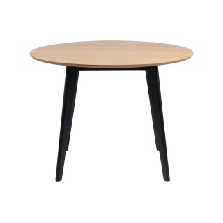 Table ronde en bois chêne/noir D105 + 4 chaises en bois chêne/noir LETA - HELLIN