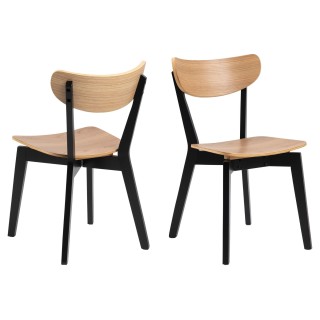 Table ronde en bois chêne/noir D105 + 4 chaises en bois chêne/noir LETA - HELLIN