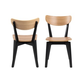 Table ronde en bois chêne/noir D105 + 4 chaises en bois chêne/noir LETA - HELLIN