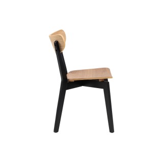 Table ronde en bois chêne/noir D105 + 4 chaises en bois chêne/noir LETA - HELLIN