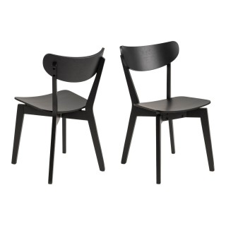 Table ronde en bois noir D105 + 4 chaises en bois noir LETA - HELLIN