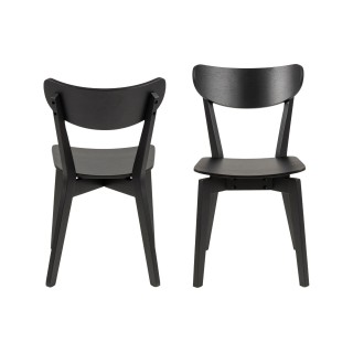 Table ronde en bois noir D105 + 4 chaises en bois noir LETA - HELLIN