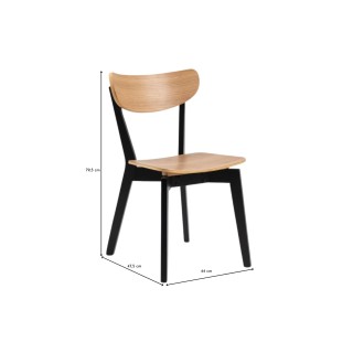 Table ronde en bois chêne/noir D105 + 4 chaises en bois chêne/noir LETA - HELLIN