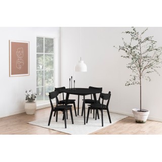 Table ronde en bois noir D105 + 4 chaises en bois noir LETA - HELLIN