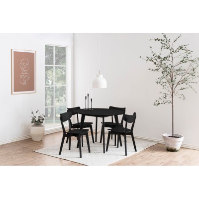 Table ronde en bois noir D105 + 4 chaises en bois noir LETA - HELLIN