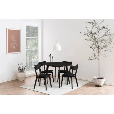 Table ronde en bois noir D105 + 4 chaises en bois noir LETA - HELLIN