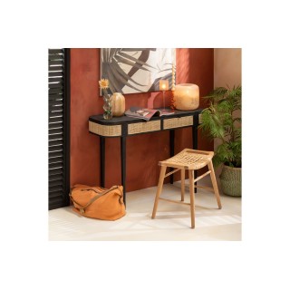 Tabouret bas en teck et rotin (lot de 2) ALLISTER - HELLIN