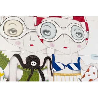 Tableau en bois taquin souvenirs d'enfance 63 x 63 PHOTO DE FAMILLE - HELLIN