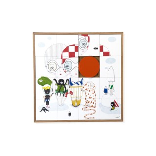 Tableau en bois taquin souvenirs d'enfance 63 x 63 PHOTO DE FAMILLE - HELLIN