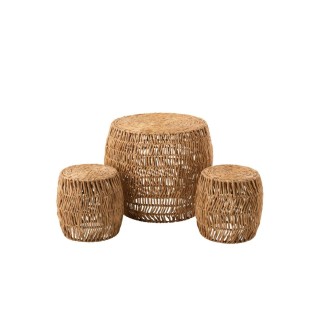 Set de table basse ronde et 2 tabourets en jacinthe d'eau MAPOU - HELLIN
