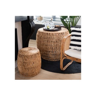 Set de table basse ronde et 2 tabourets en jacinthe d'eau MAPOU - HELLIN