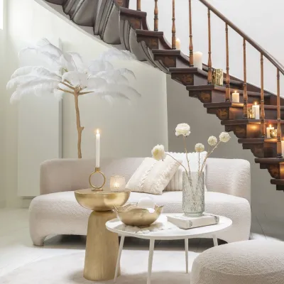 Canapé droit 2/3 personnes en tissu bouclette blanc cassé EDELWEISS - HELLIN