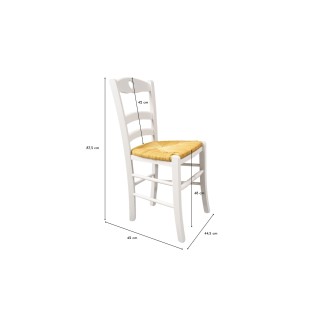 Chaise paille et bois laqué blanc Silva | Hellin