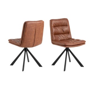 Chaises pivotantes en simili cognac et métal noir (lot de 2) JAMES - HELLIN