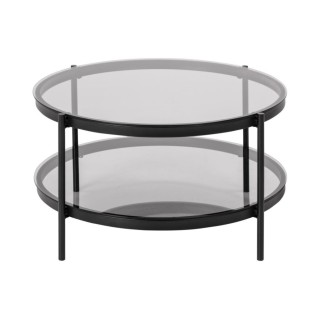 Table basse ronde en verre et métal noir - BENNY