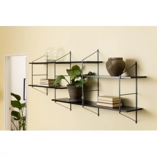 Étagère murale en métal et 4 tablettes en bois noir cendré VAIK - HELLIN