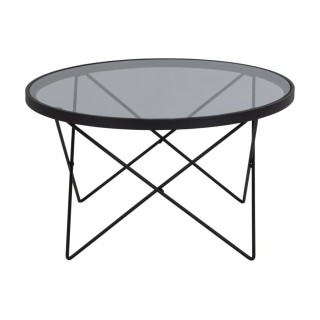 Table basse ronde en verre fumé et métal noir Benny | Hellin