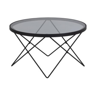 Table basse ronde en verre fumé et métal noir Benny | Hellin