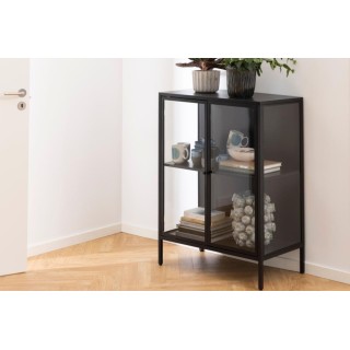 Vitrine scandinave basse en métal noir 2 portes vitrées HARLOW - HELLIN
