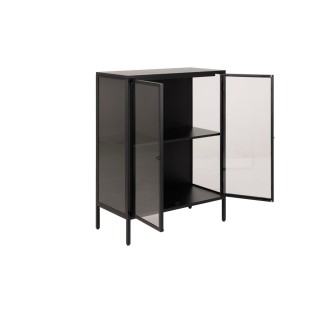 Vitrine scandinave basse en métal noir 2 portes vitrées HARLOW - HELLIN